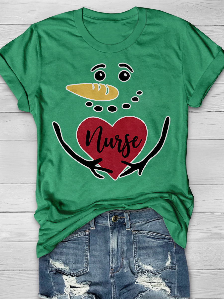 Christmas Nurse Print Short Sleeve T-shirt