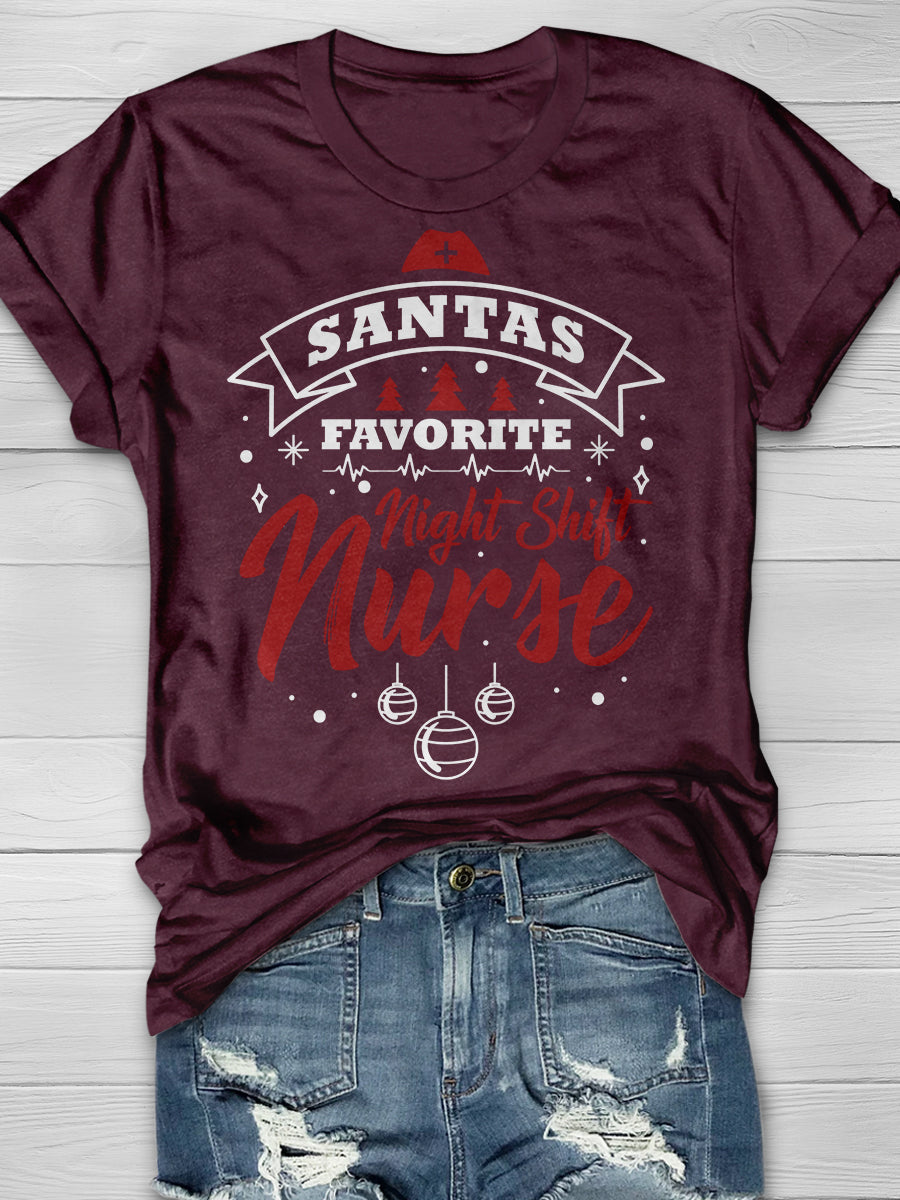 Christmas Night Shift Nurse Print Short Sleeve T-shirt