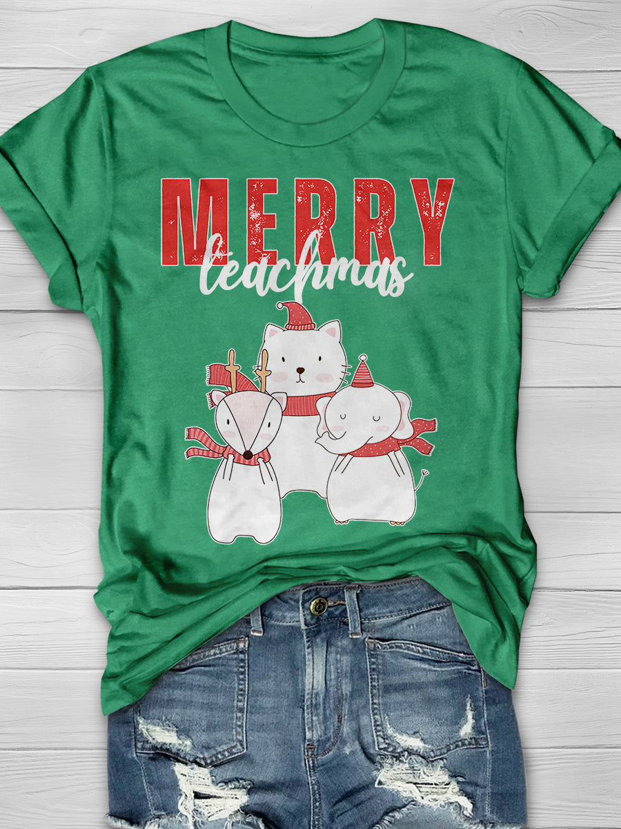 Merry Teachmas Print Graphic T-shirts