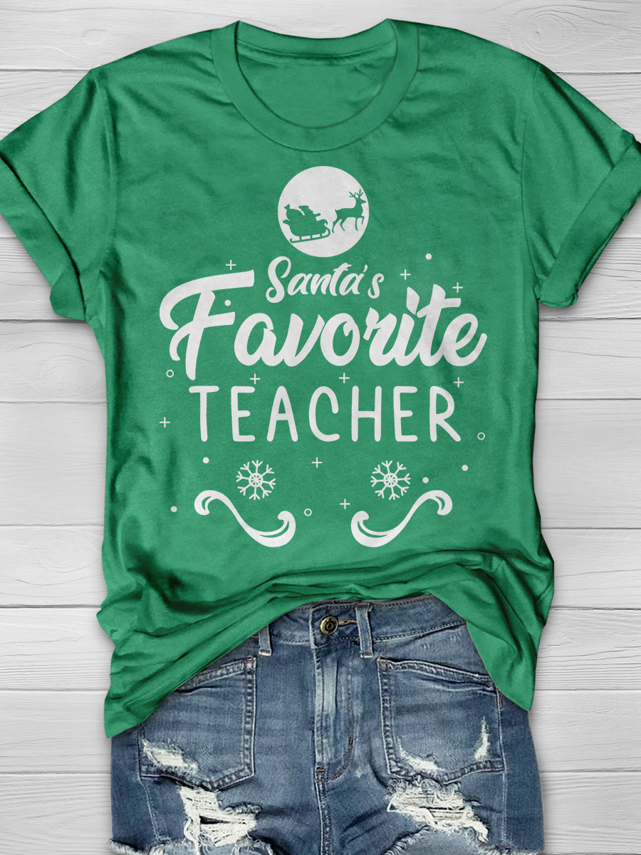 Santa's Favorite Teacher Print Graphic T-shirts