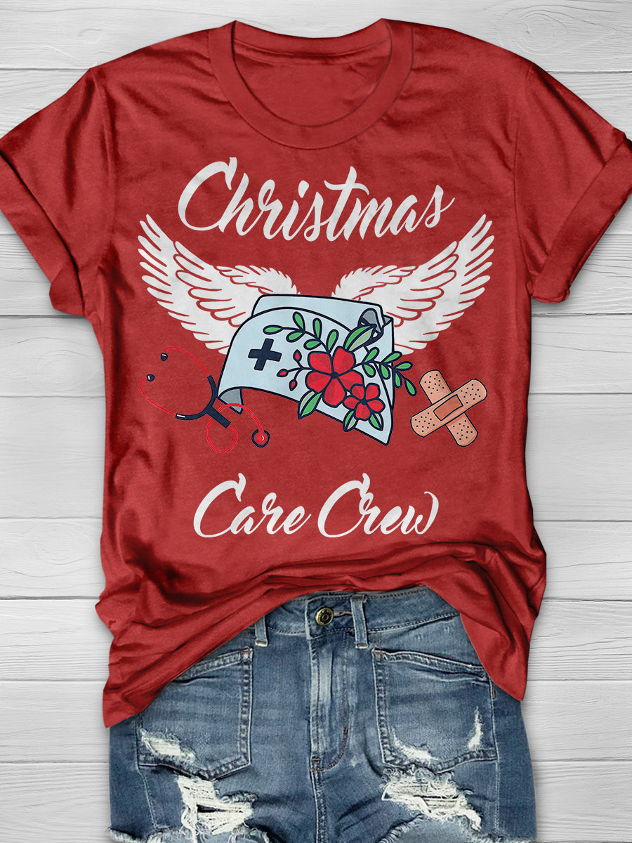 Christmas Angel Care Crew Print Short Sleeve T-shirt