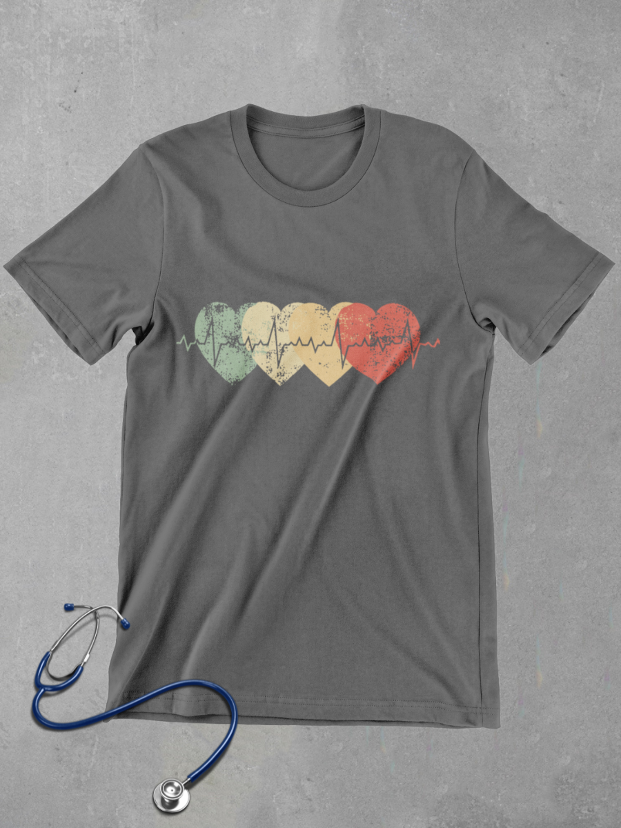 Vintage Heart Beat Nurse Graphic T-shirt