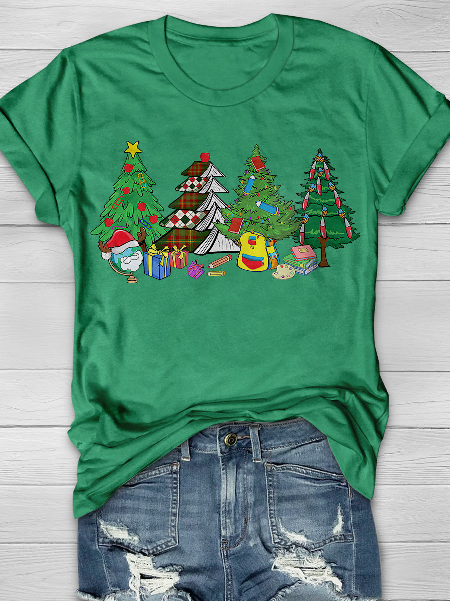 Christmas Tree Merry Teacher Print Graphic T-shirts