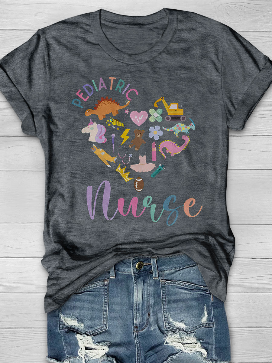 Cartoon Dinosaur Pediatric Nurse Print T-shirt
