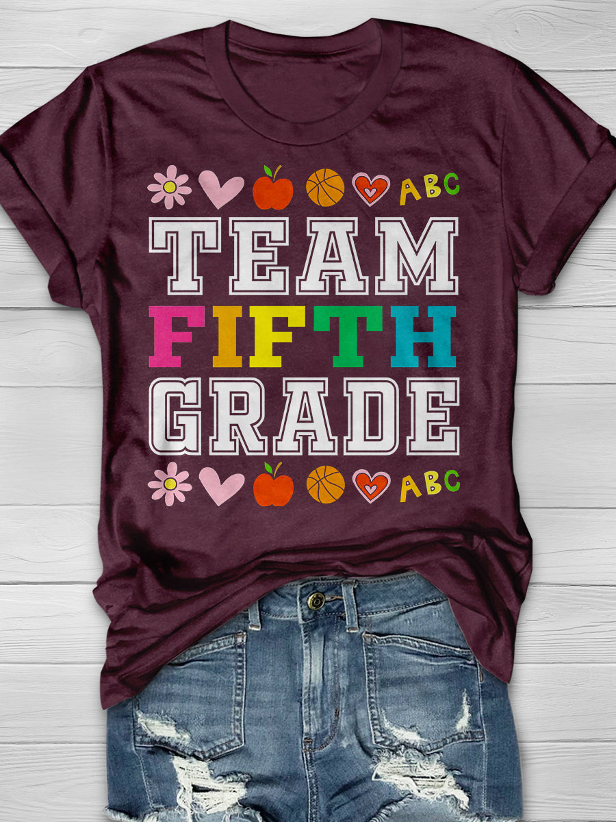 Team 5th Fifth Grade Print Graphic T-shirts