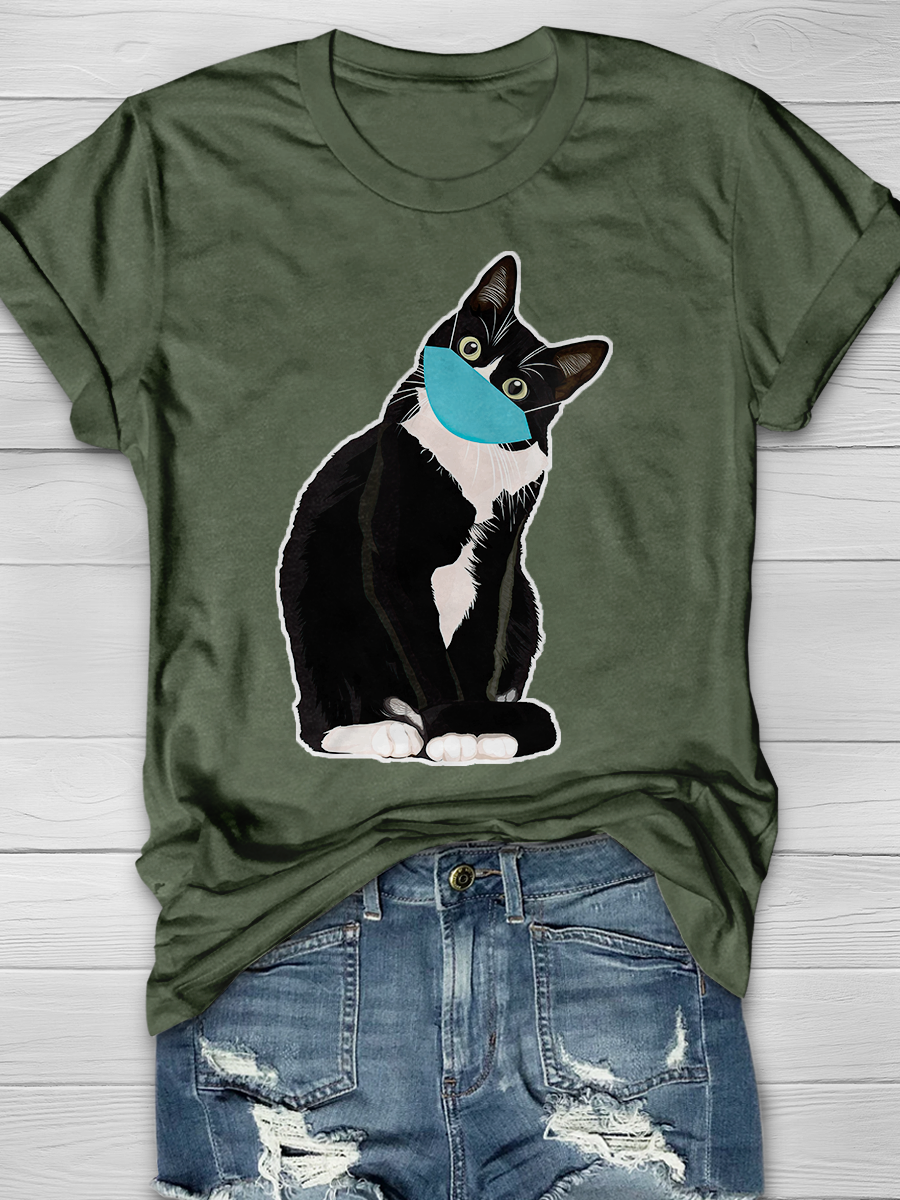 Cats Need Protection Print T-shirt