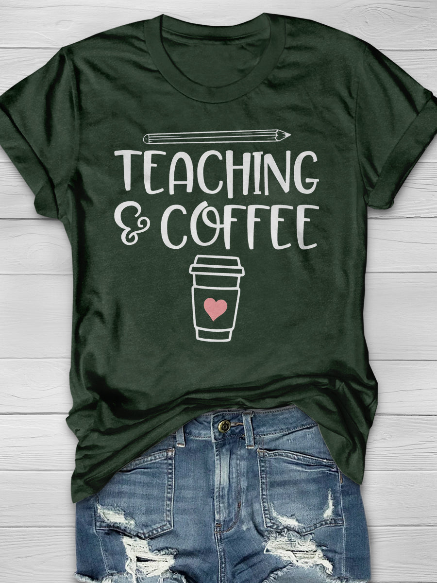 Funny Coffee And Teaching Print Graphic T-shirts