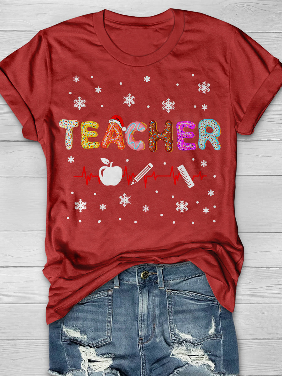 Doughnut Christmas Teacher Print Graphic T-shirts
