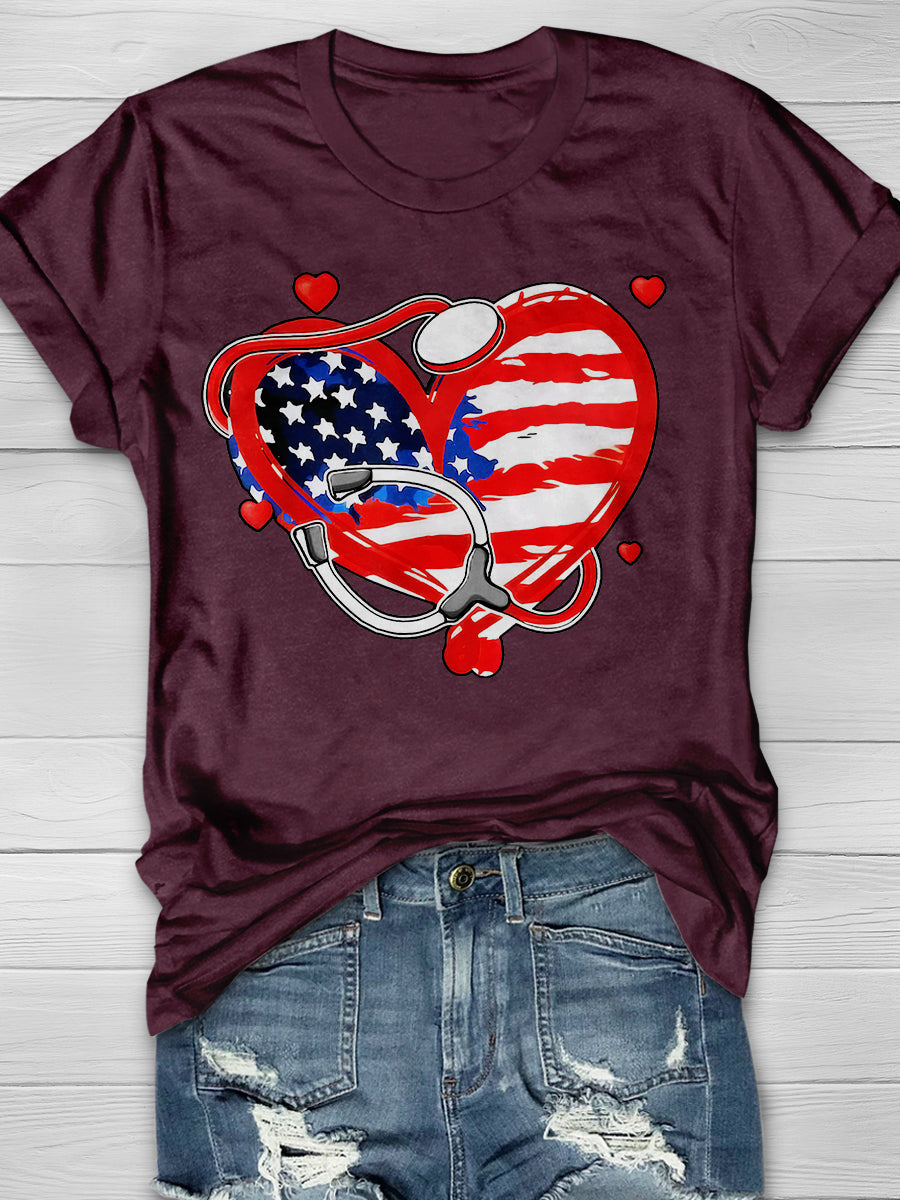American Nurse 4th of July Print Short Sleeve T-shirt