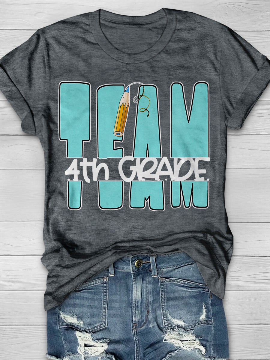 Team 4th Grade Print Graphic T-shirts