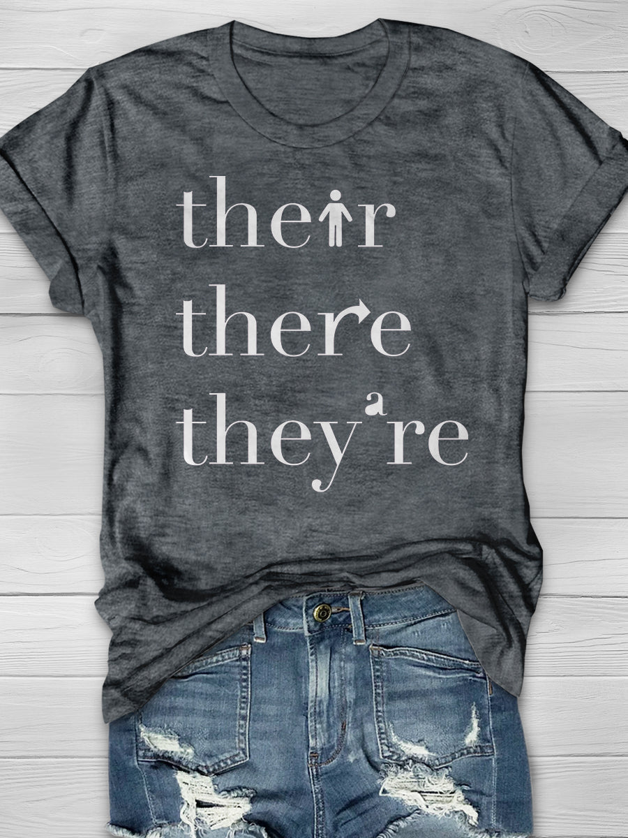 Their There They're Grammar Print Graphic T-shirts