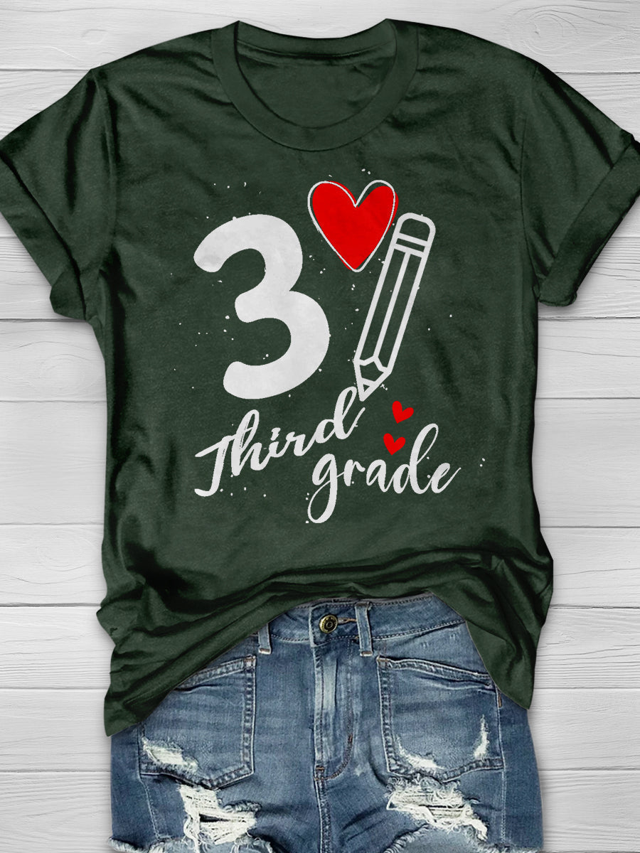3 Third Grade Print Graphic T-shirts