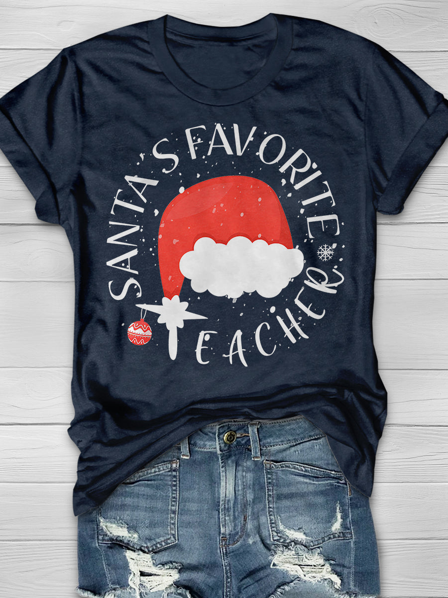 Santa's Favorite Teacher Print Graphic T-shirts