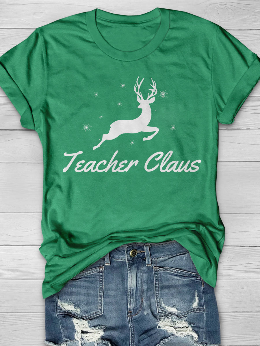 Teacher Claus Christmas Print Graphic T-shirts