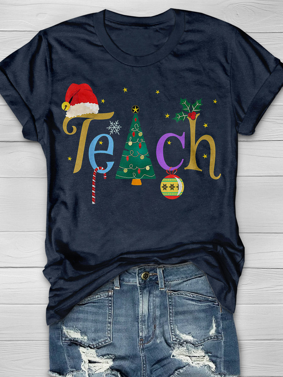 Pretty Teacher's Christmas Print Graphic T-shirts