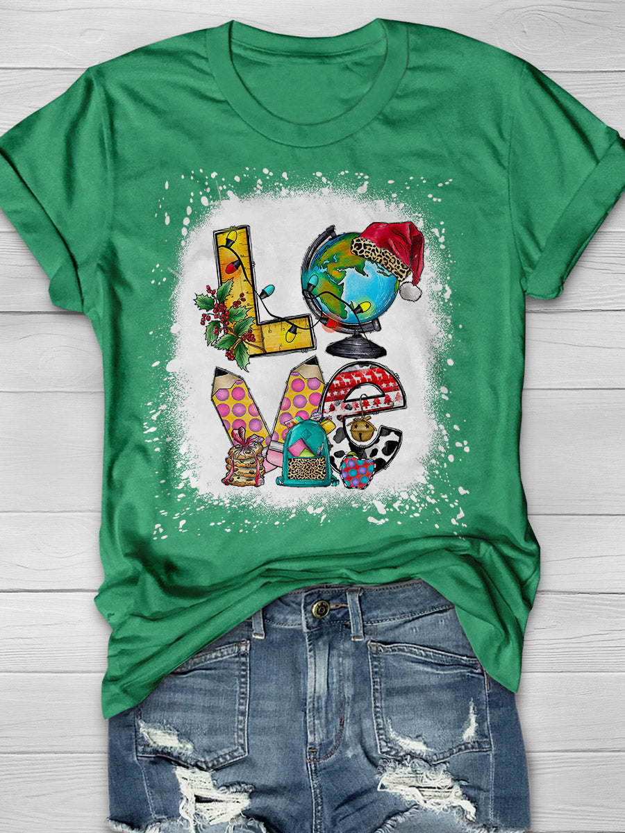 Love Christmas School Print Graphic T-shirts