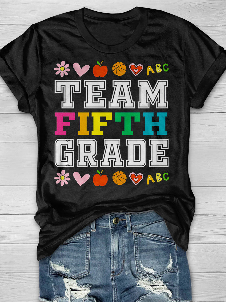 Team 5th Fifth Grade Print Graphic T-shirts