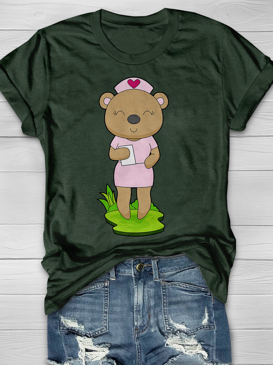Bear Nurse Print Short Sleeve T-shirt
