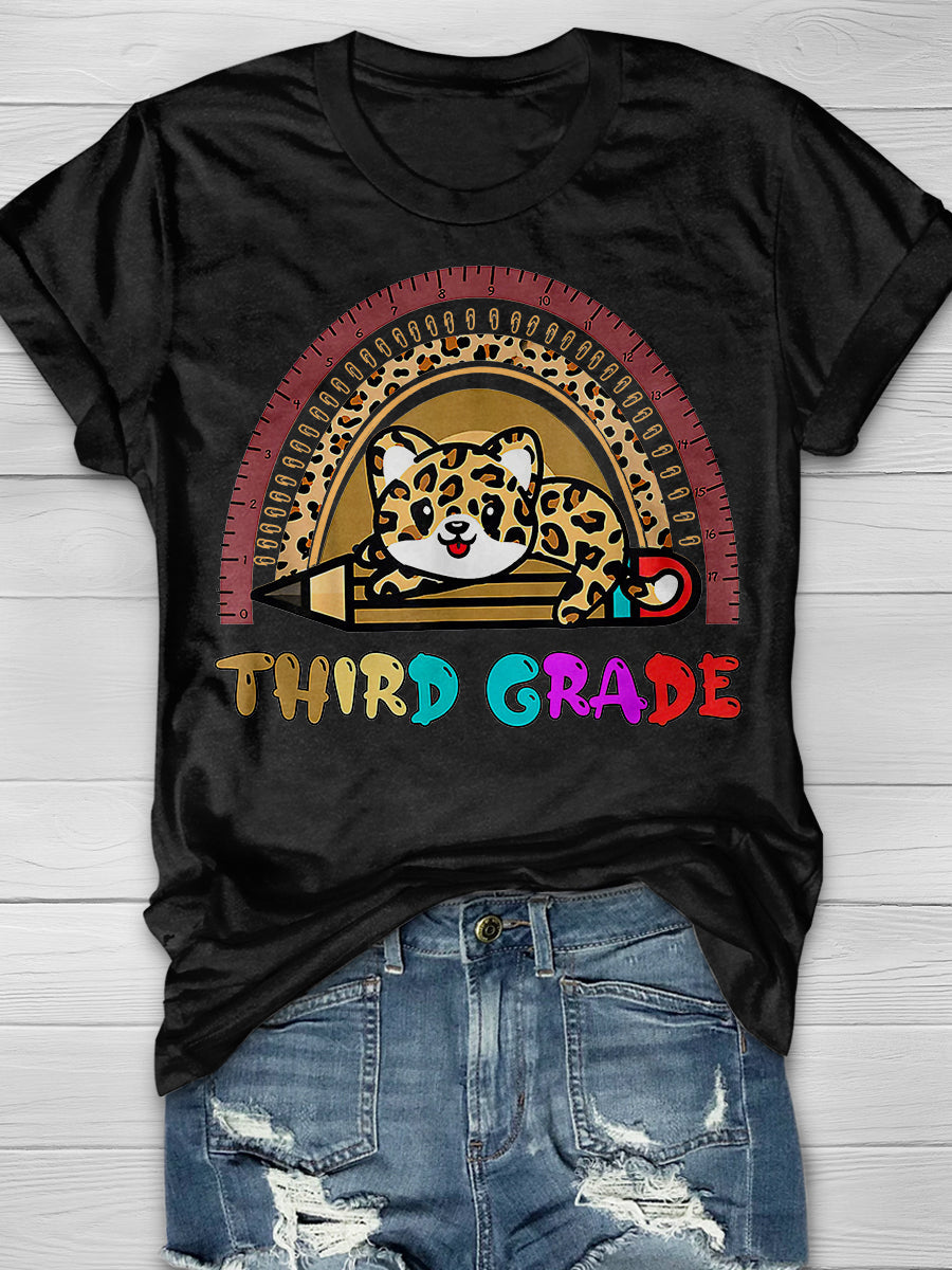 Third Grade Leopard Print Graphic T-shirts