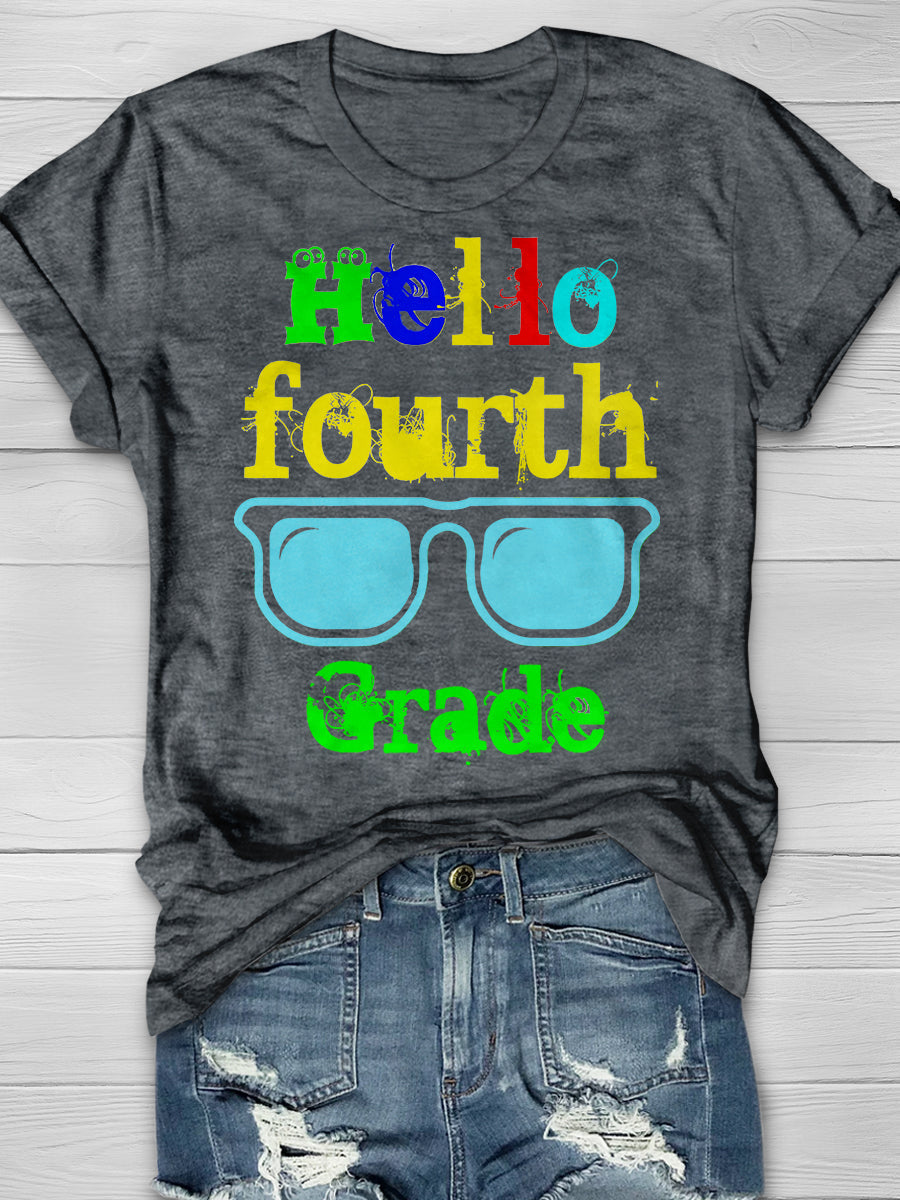 Hello Fourth Grade Print Graphic T-shirts
