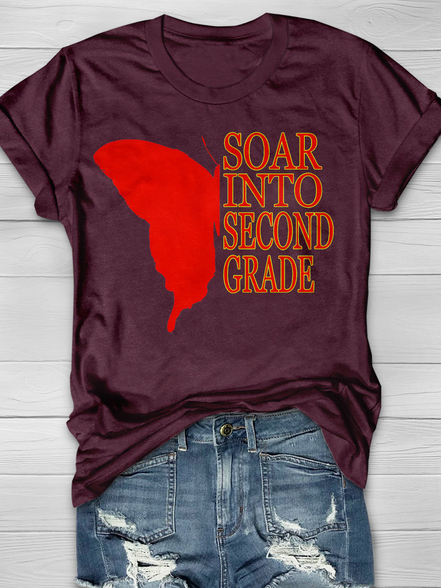 Soar into Second Grade Butterfly Print Graphic T-shirts
