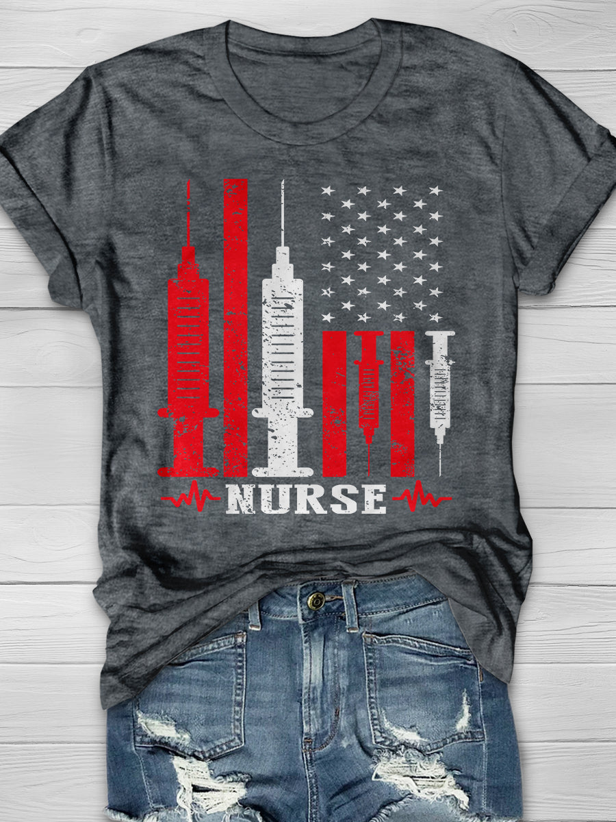 American Flag Nurse Print Short Sleeve T-shirt