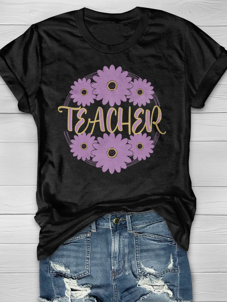 Teacher Flower Print Graphic T-shirts