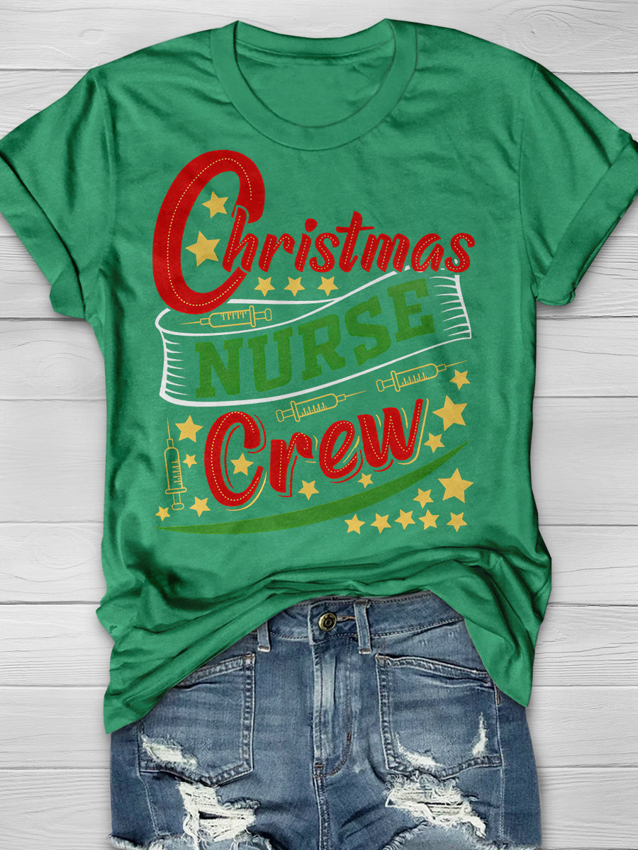 Christmas Nurse Crew Print Short Sleeve T-shirt