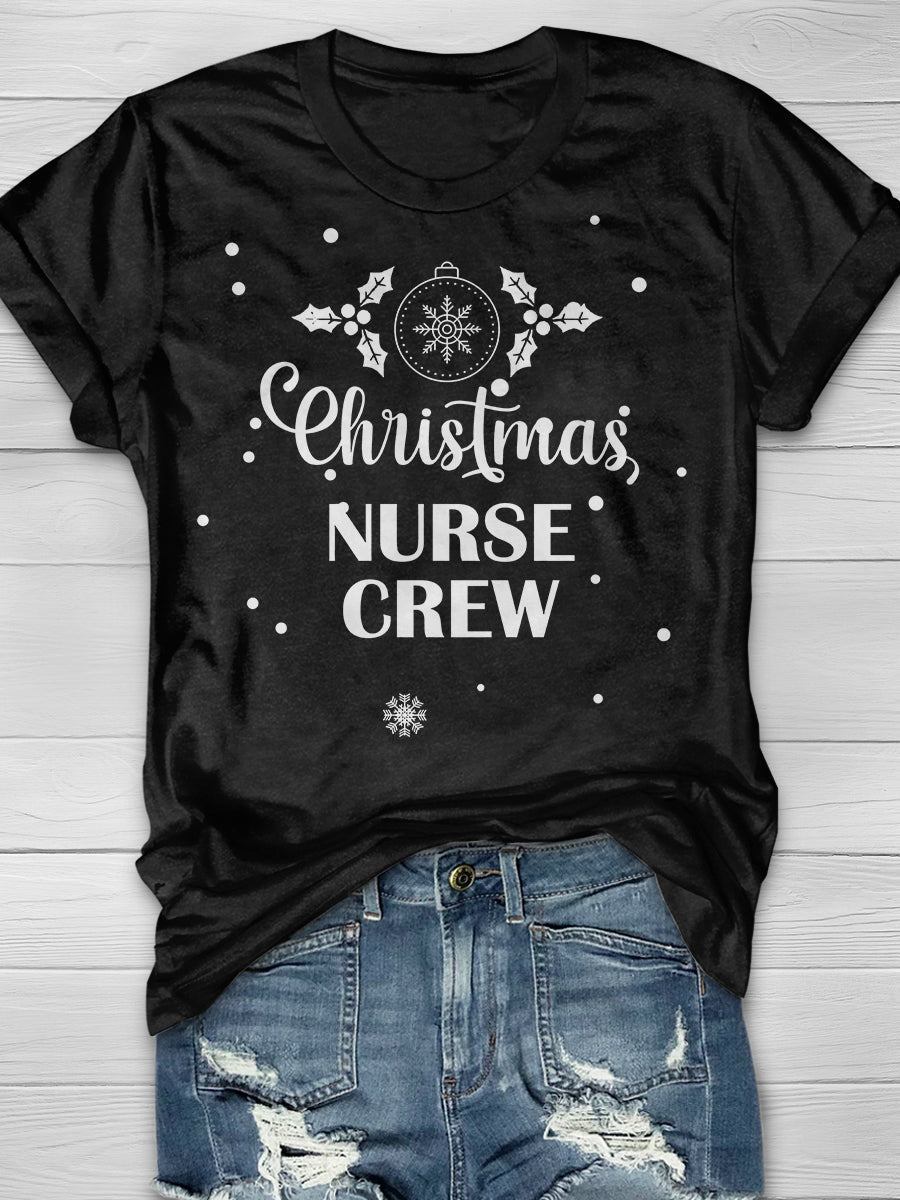 Christmas Nurse Crew Print Short Sleeve T-shirt