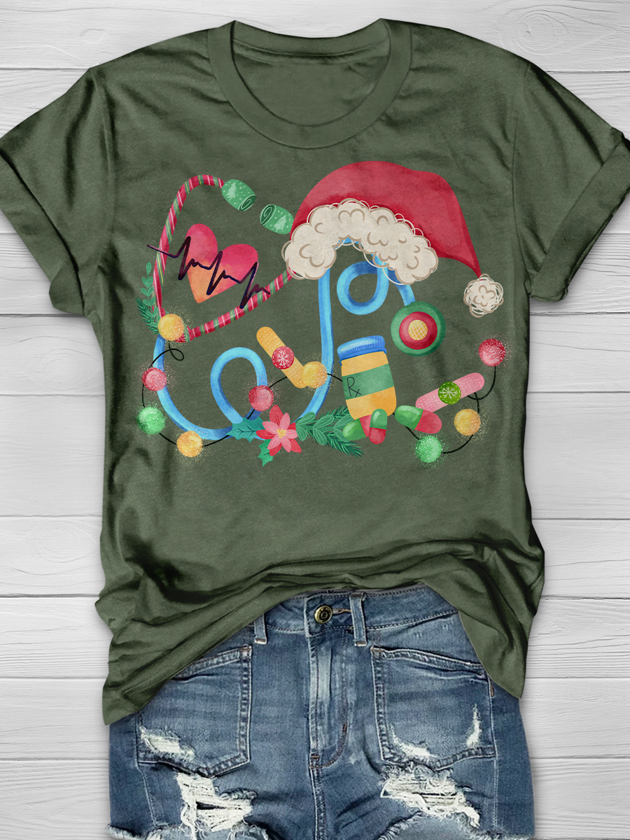 Nurse Christmas Stethoscope Graphic T-shirts