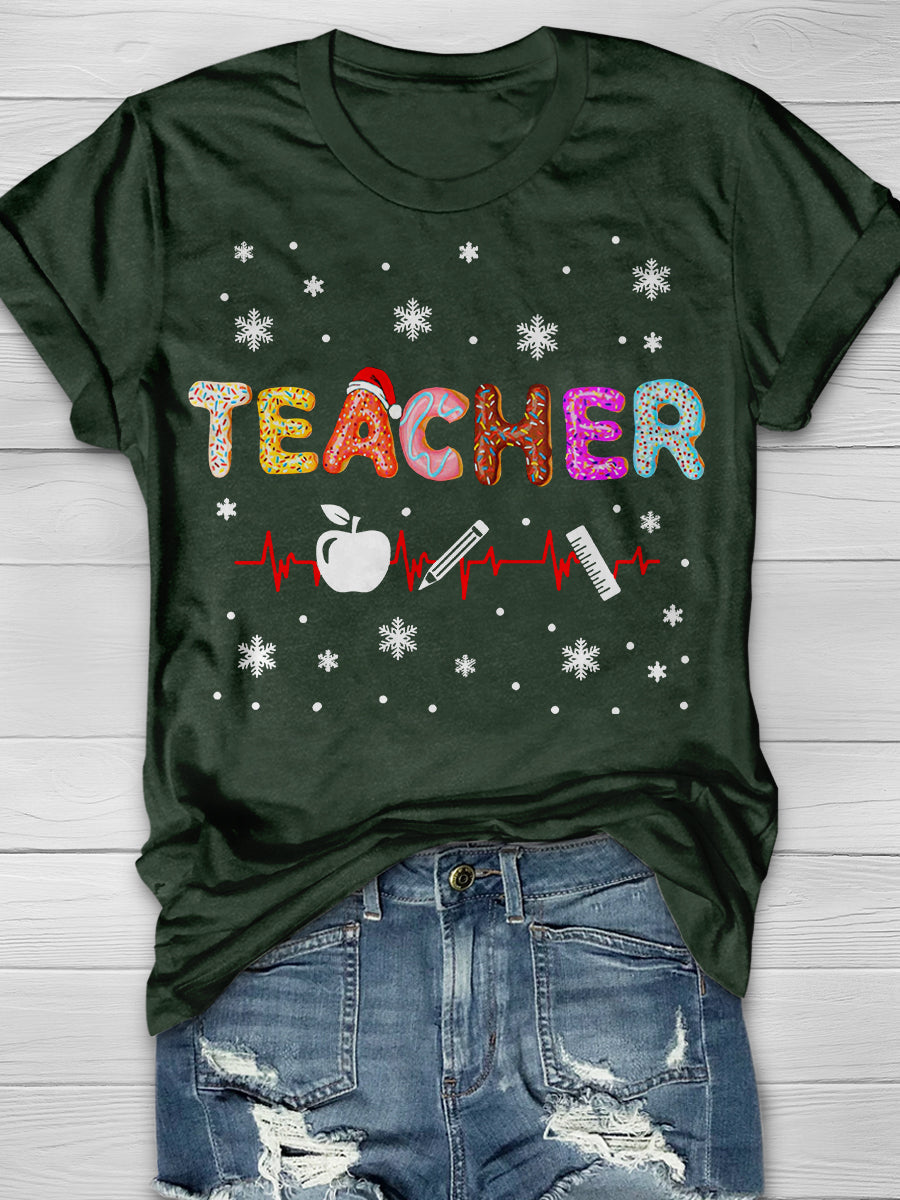 Doughnut Christmas Teacher Print Graphic T-shirts