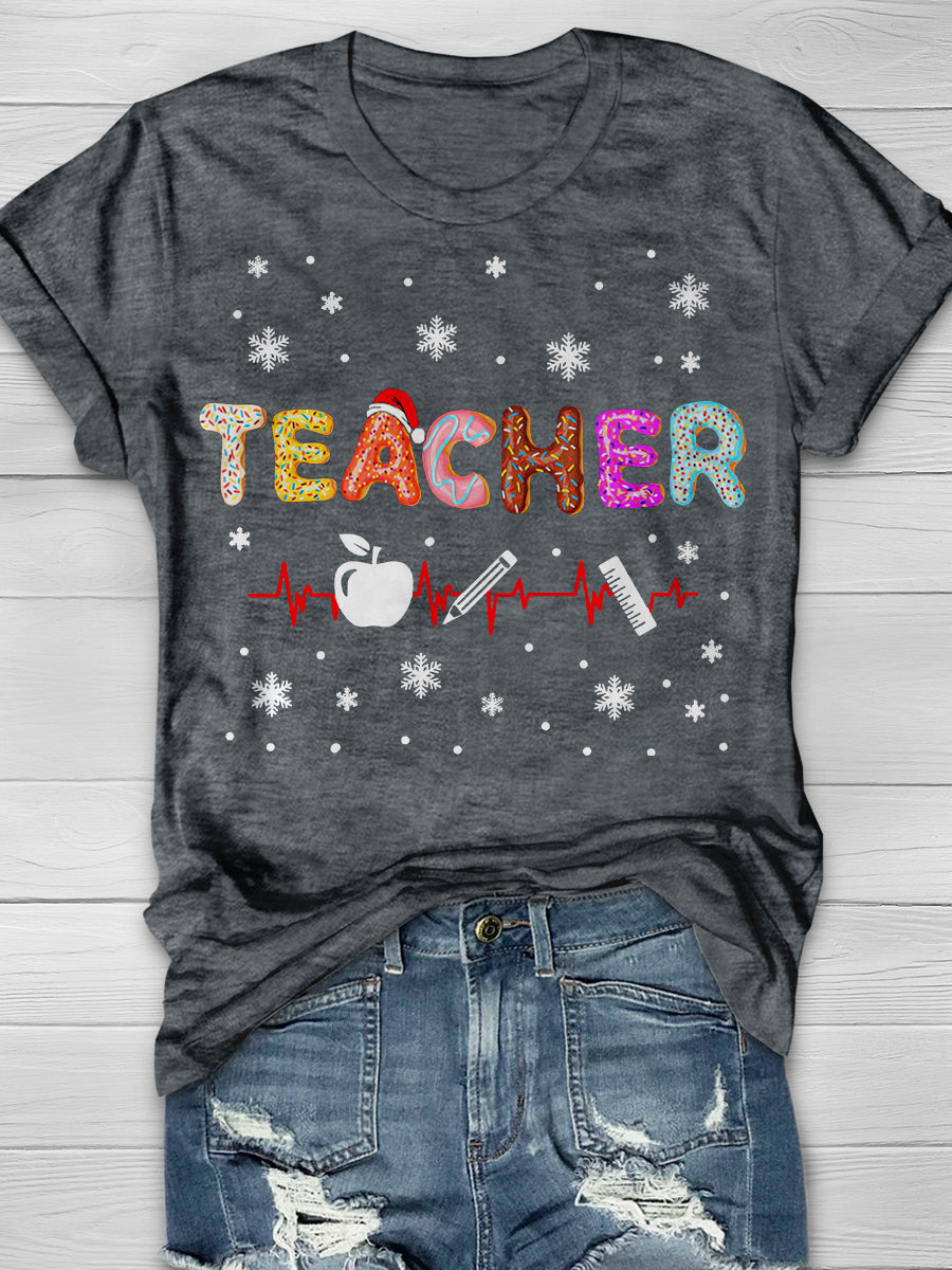 Doughnut Christmas Teacher Print Graphic T-shirts