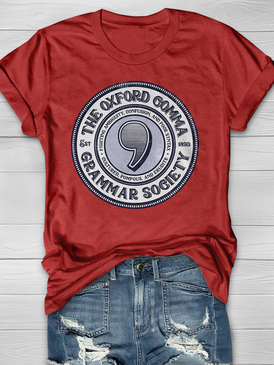 The Oxford Comma Grammar Society Print Graphic T-shirts