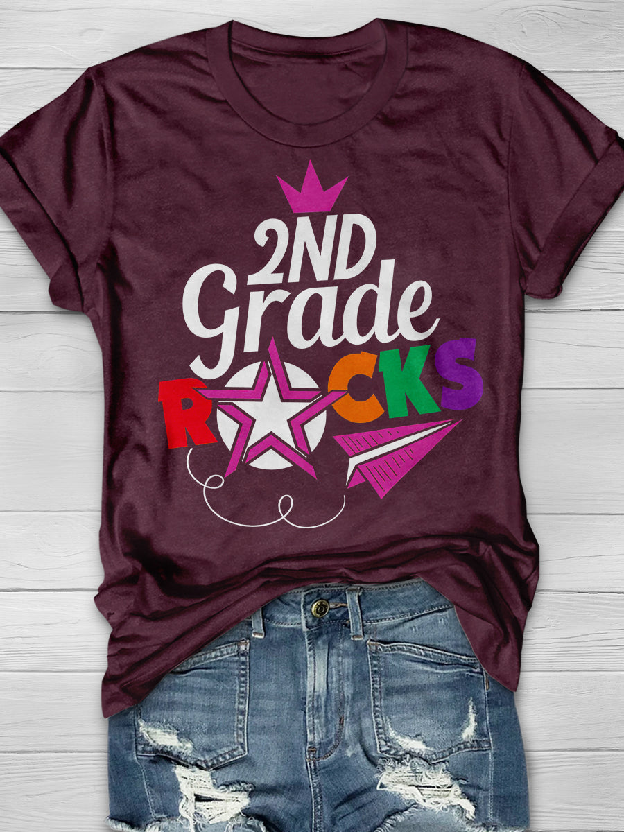 2nd Grade Rocks Print Graphic T-shirts