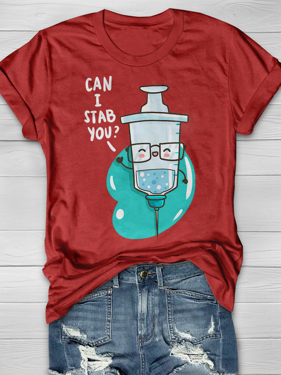 Can I Stab You Funny Print Short Sleeve T-shirt