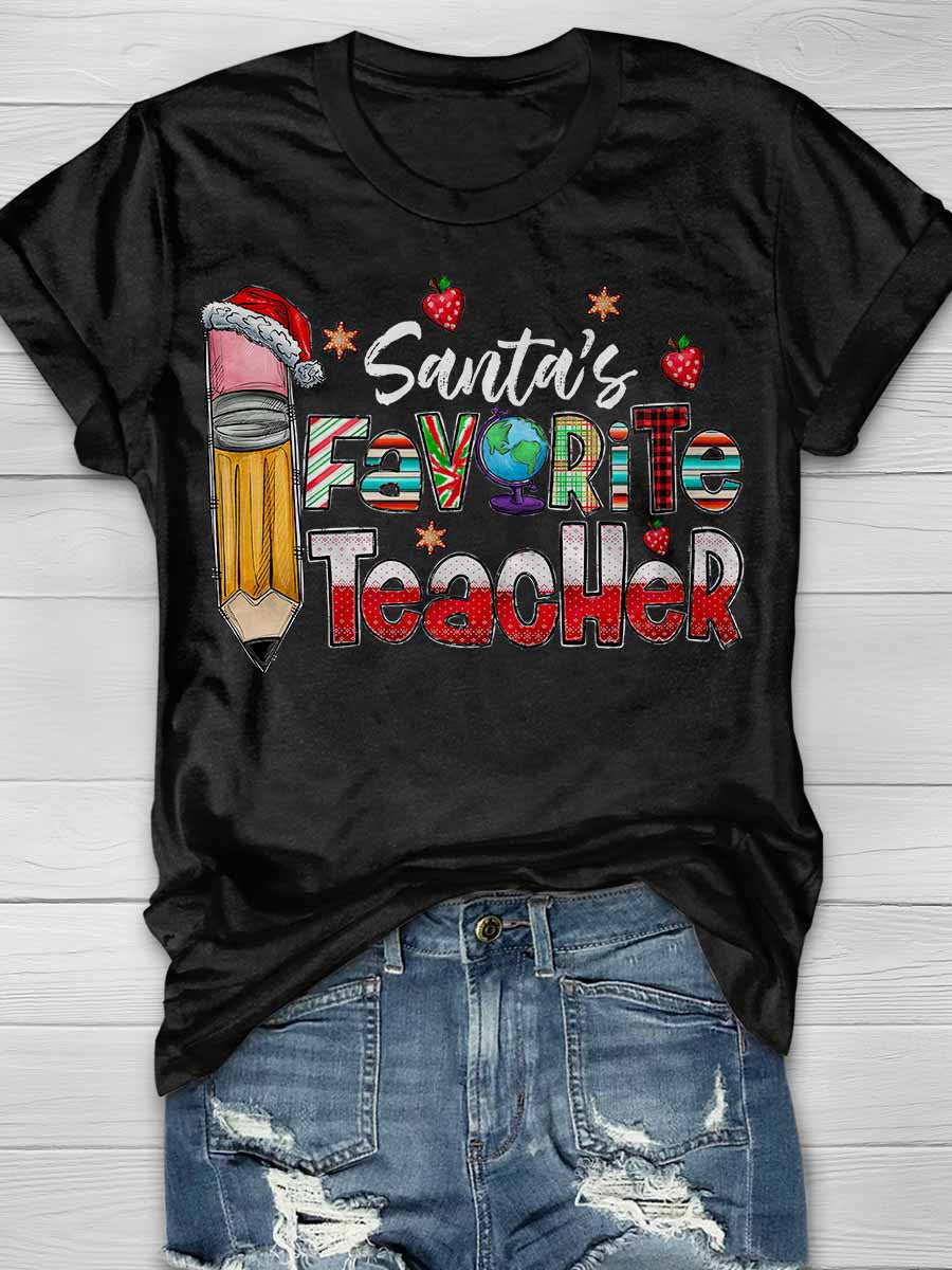 Santa's Favorite Teacher Print Graphic T-shirts