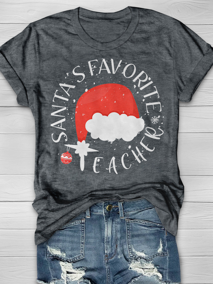 Santa's Favorite Teacher Print Graphic T-shirts