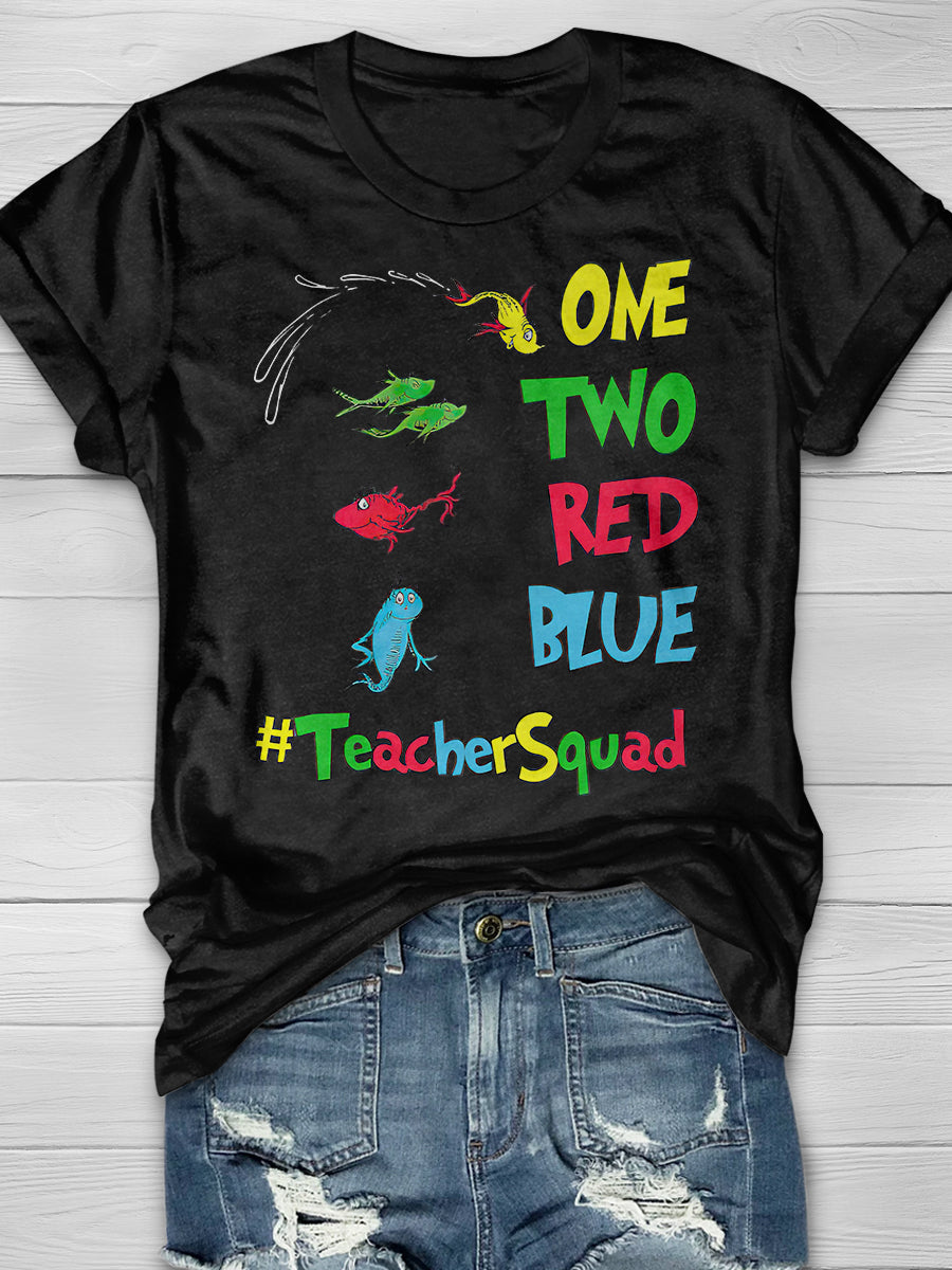 One Two Red Blue Print Graphic T-shirts