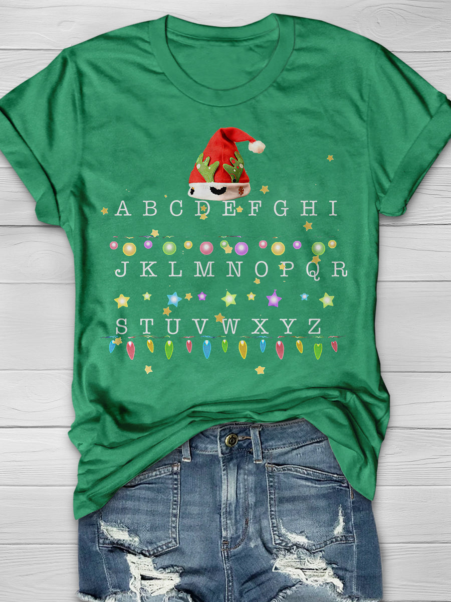 Christmas Alphabet Shirt For Teachers Print Graphic T-shirts