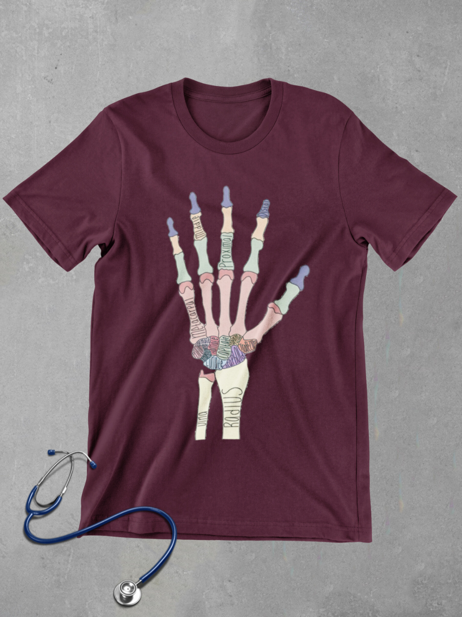 Labeled Hand Anatomy Magnet Nurse Graphic T-shirt