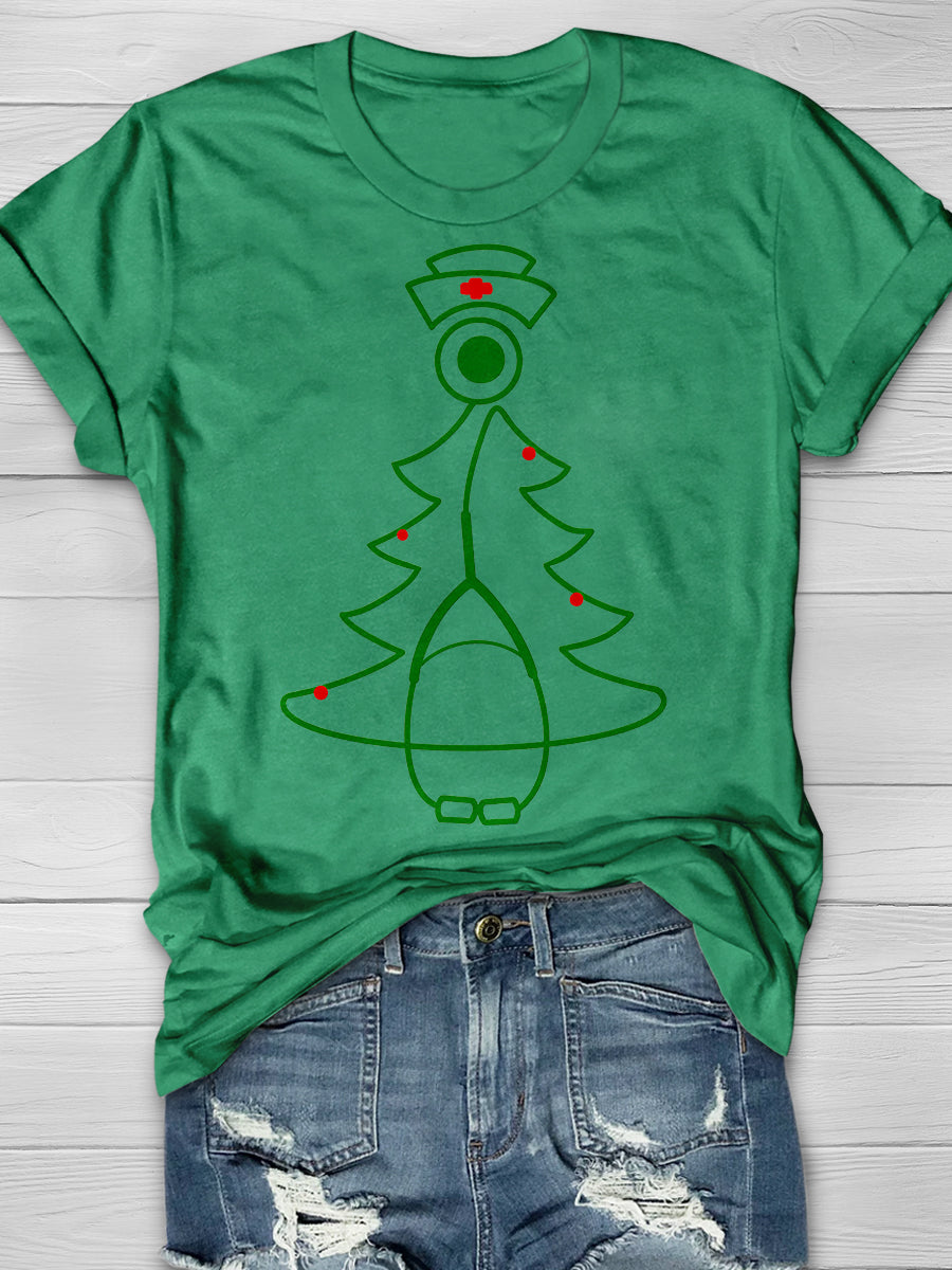 Christmas Stethoscope Tree Print Short Sleeve T-shirt
