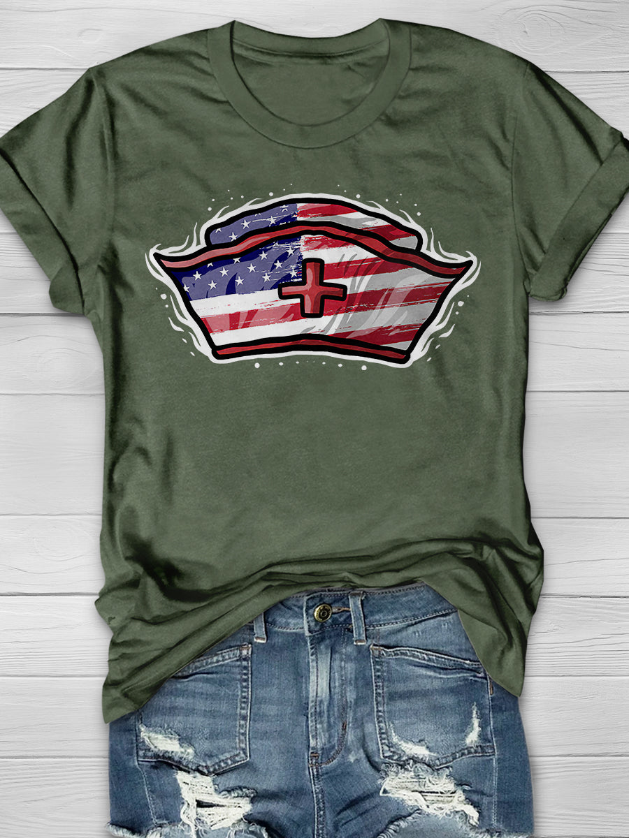 American Flag Nurse Print Short Sleeve T-shirt