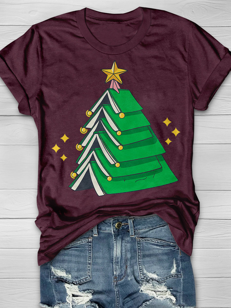 Christmas Teacher Xmas Tree Books Print Graphic T-shirts