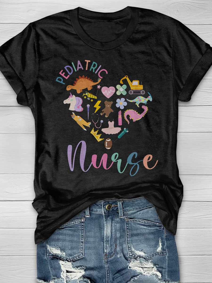 Cartoon Dinosaur Pediatric Nurse Print T-shirt