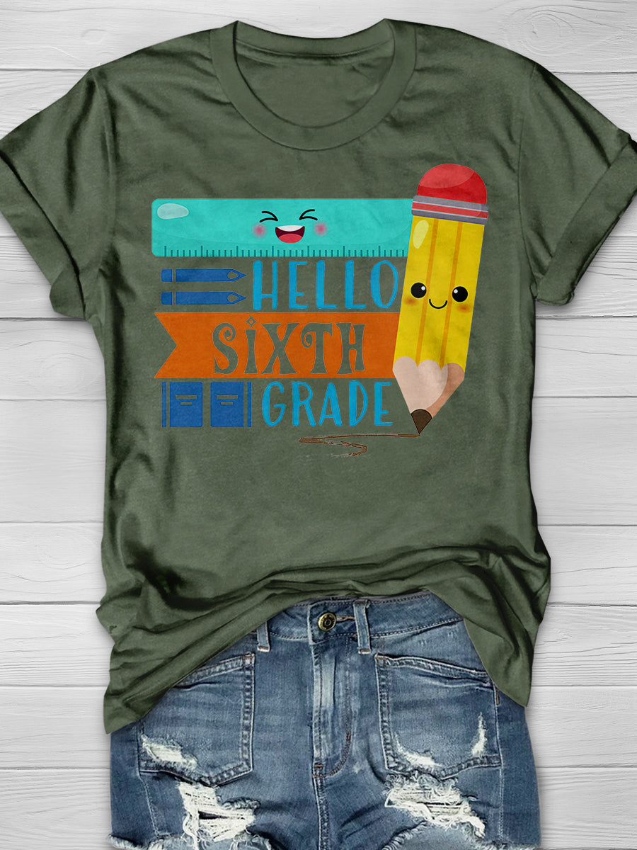 Hello Sixth Grade Print Graphic T-shirts