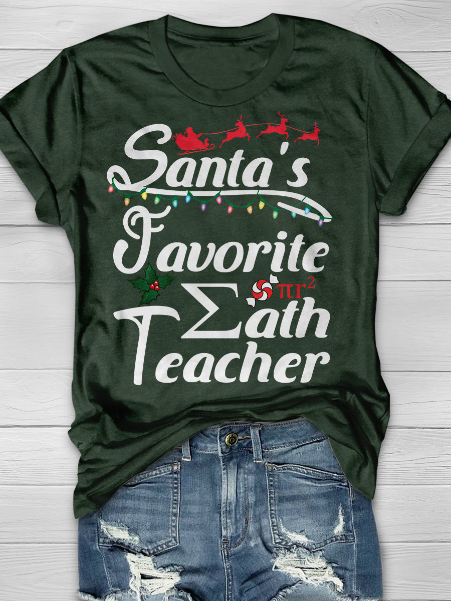 Santa's Favorite Christmas Awesome Math Teacher Print Graphic T-shirts