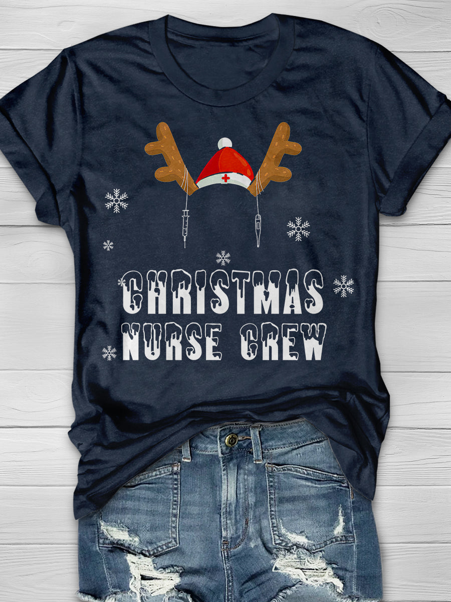Christmas Nurse Crew Reindeer Print Short Sleeve T-shirt