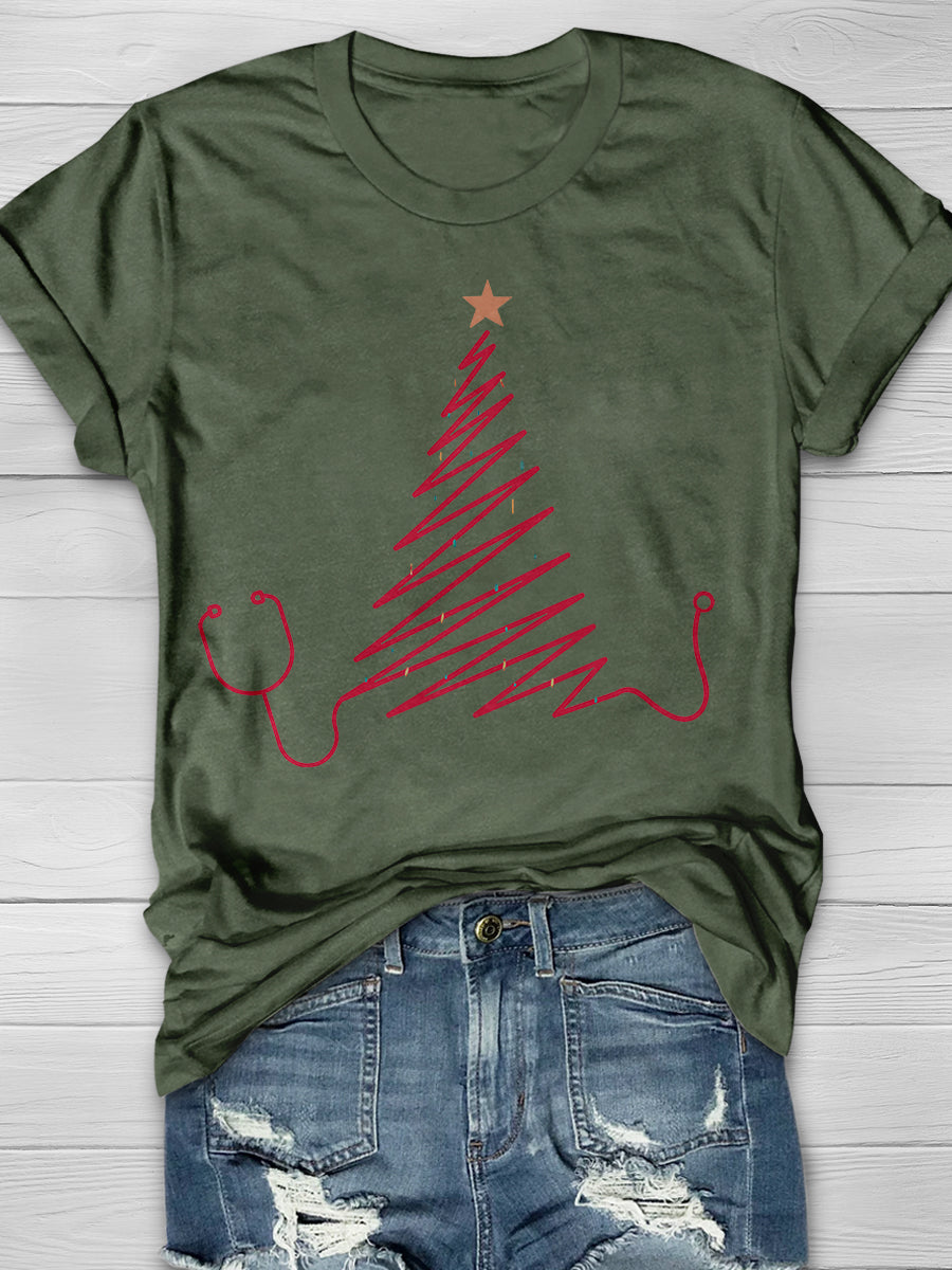 Christmas Nurse Print Short Sleeve T-shirt