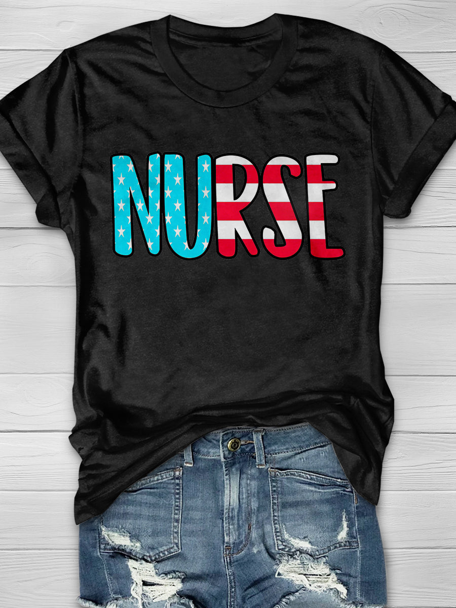 American Flag Nurse Print Short Sleeve T-shirt