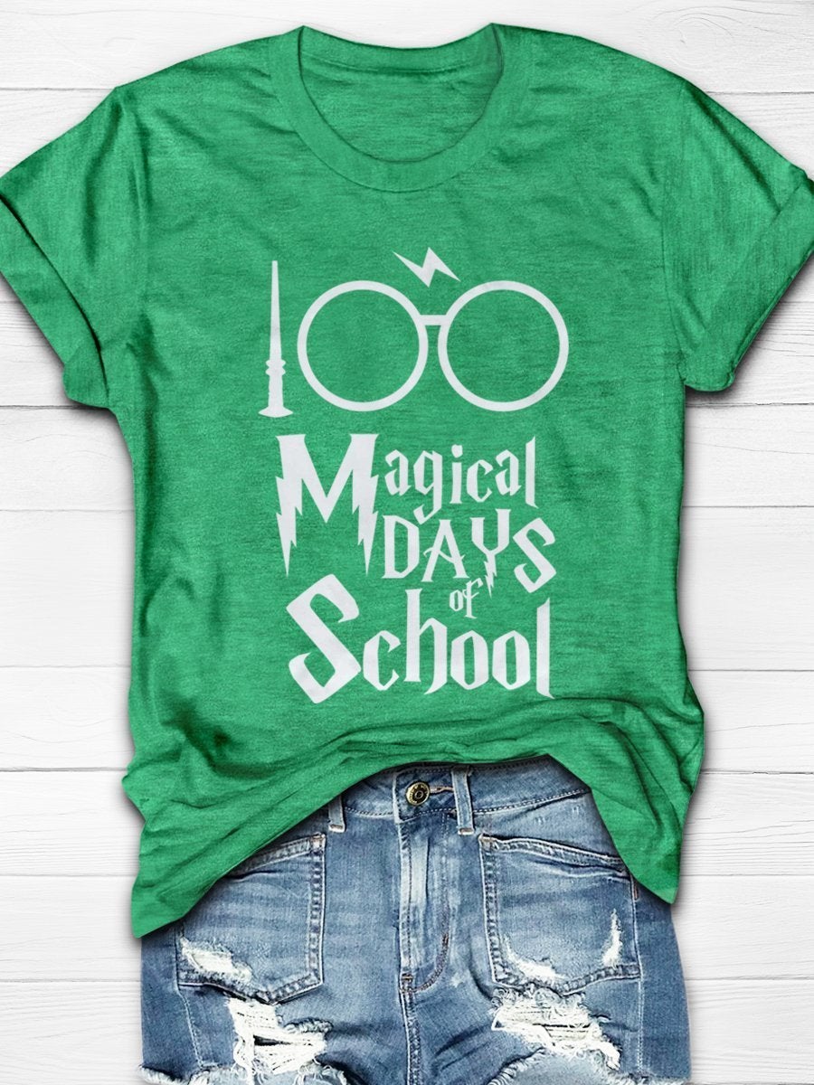 100 Magical Day Of School Teacher Print Graphic T-shirts